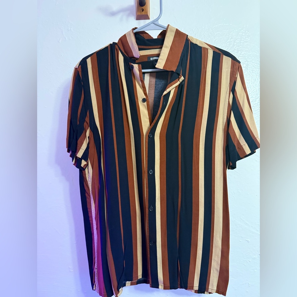Express Multicolor Striped Button Down Shirt - image 1